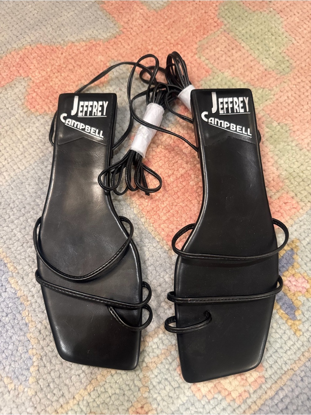 Jeffrey Campbell Black Strappy Square-Toe Lace-Up Sandals